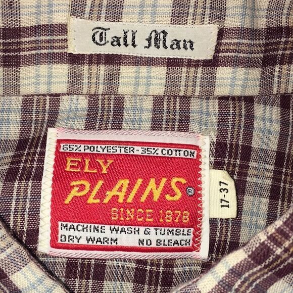Ely Plains 100% Retro Western Pearl Snap Cowboy shirt17 x 37 tall man shirt XL - Picture 3 of 5